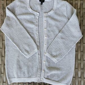 Women's Talbots Silver Gray Metallic Prima Cotton Cardigan Sweater Size Medium